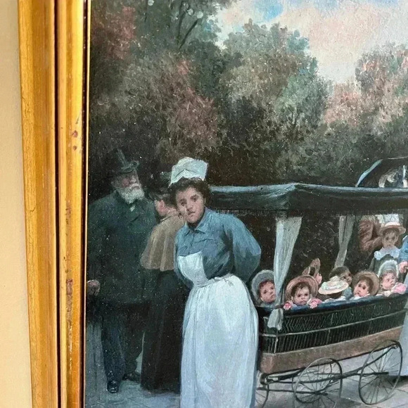 French Canvas Promenade Des Enfants Art by Timoleon Marie Lobrichon Gold Frame - Picture 6 of 16